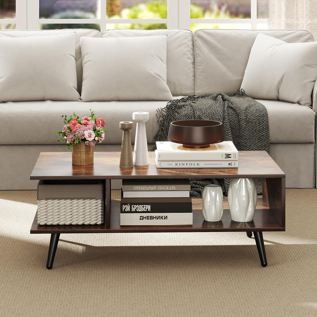 Goflame Coffee Table with Storage for Living Room