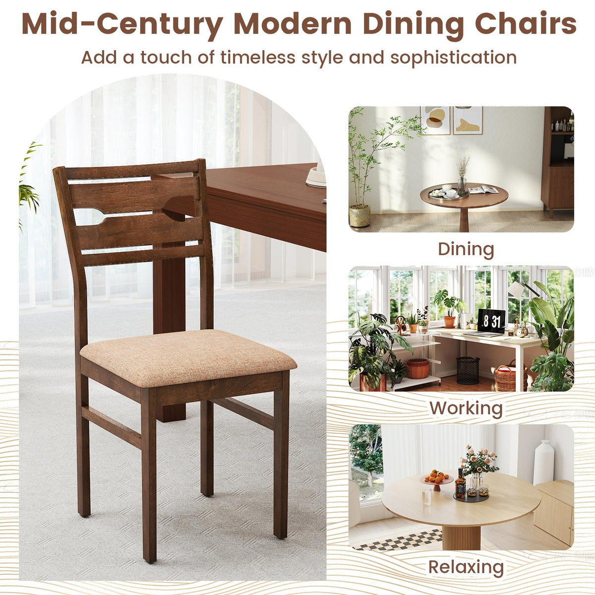 Goflame Wooden Dining Chairs Set of 2/4 Fabric Upholstered Kitchen Armless Chairs