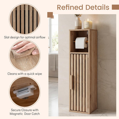 Goflame Slim Bathroom Freestanding Toilet Paper Holder Stand with Door