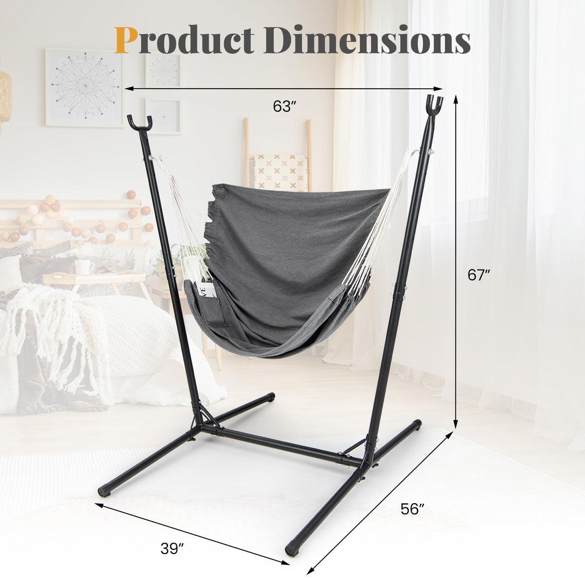 Goflame Hammock Chair with H-Shaped Stand - Heavy Duty Swing Chair with 6-Position Adjustable Height and Side Pocket