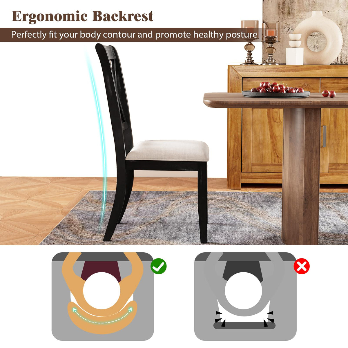 Goflame Wooden Dining Chairs Set of 2/4 Upholstered Kitchen Chair w/Distressed Rubber Wood Legs Curved Cross Back