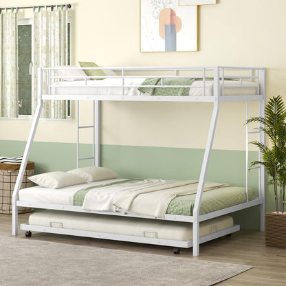 Goflame Twin Over Full Bunk Bed with Trundle, Heavy-Duty Metal Triple Bunk Beds