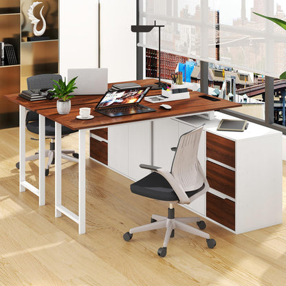 54.5” L Shaped Computer Desk with Power Outlet, Reversible Corner Desk with File Cabinet and 3 Drawers