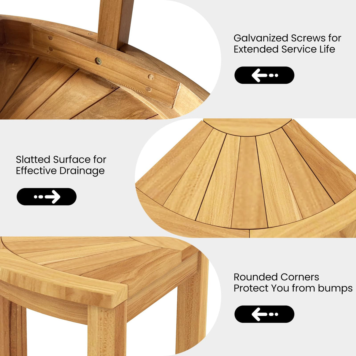 Goflame Corner Shower Stool - Teak Wood Shower Bench Seat with Storage Shelf for Shaving Legs