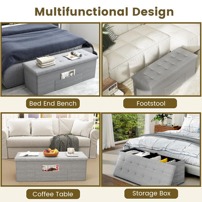 Goflame 43 Inches Folding Storage Ottoman Bench Upholstered Storage Chest with Side Pocket