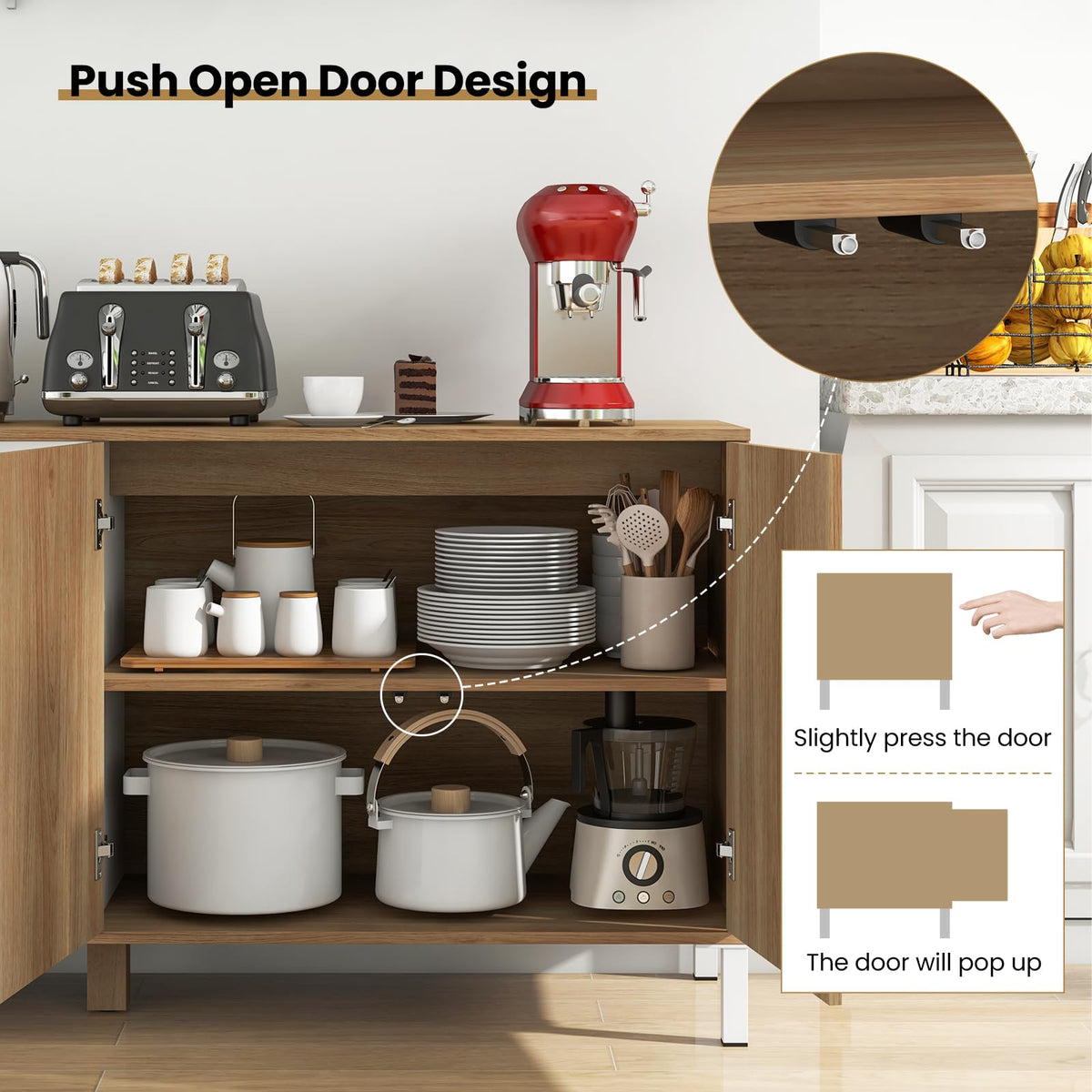 Goflame 63” Buffet Cabinet with Storage, Farmhouse Kitchen Sideboard w/ 4 Cubes, Adjustable Shelves & Pop-up Doors