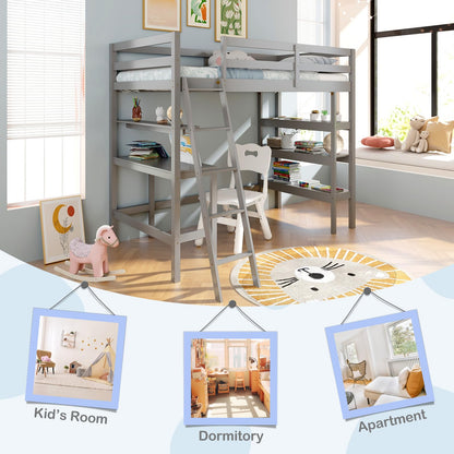 Goflame Loft Bed with Desk & Bookshelves