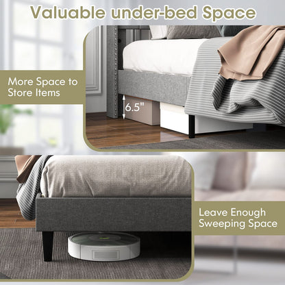 Goflame Full Size Linen Fabric Upholstered Platform Bed Frame