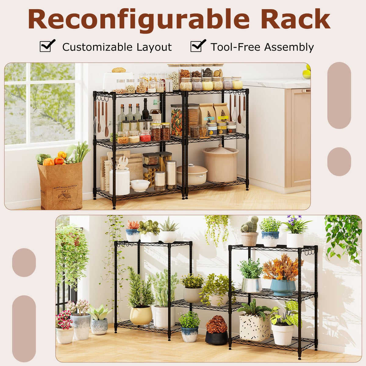 Goflame Storage Shelves Adjustable Wire Shelf Rack w/4 Removable Hooks