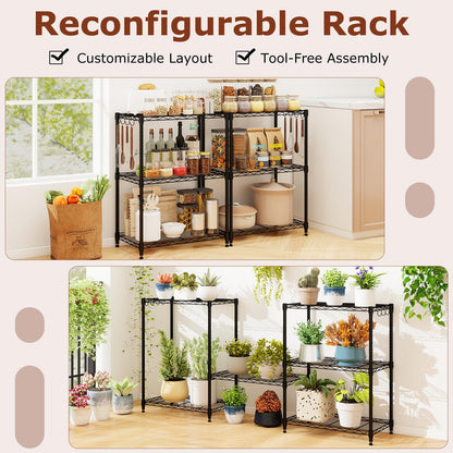 Goflame Storage Shelves Adjustable Wire Shelf Rack w/4 Removable Hooks