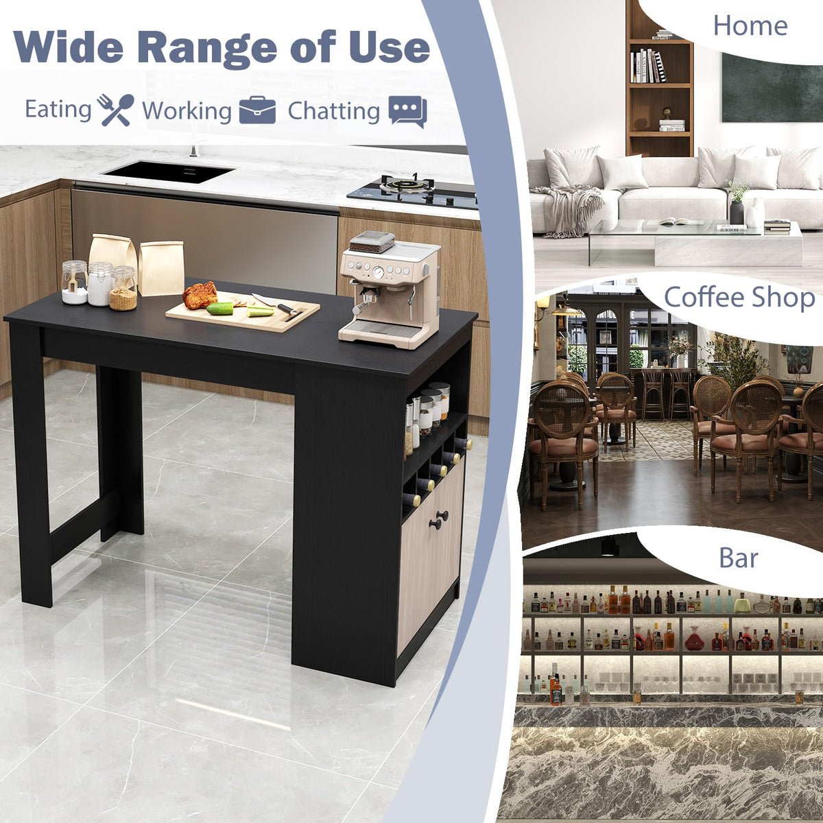 Goflame Counter Height Bar Table with Storage Cabinet
