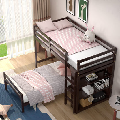 Goflame Twin Over Twin Loft Bed w/ Bookcase, Bunk Bed w/ 12.5" Full-Length Guardrail & Ladder