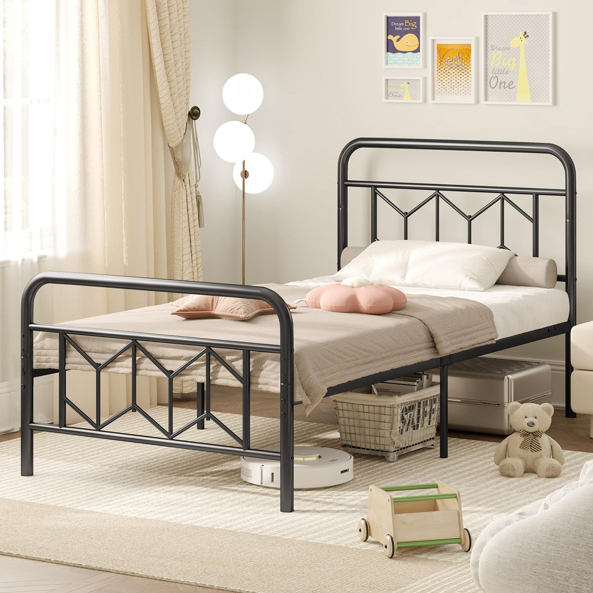 Goflame Metal Twin Bed Frames with Victorian Style Headboard & Footboard, Heavy Duty Slats Support Mattress Foundation