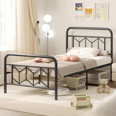 Goflame Metal Twin Bed Frames with Victorian Style Headboard & Footboard, Heavy Duty Slats Support Mattress Foundation