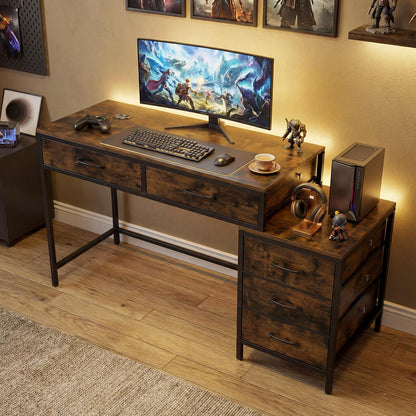 Goflame Reversible Computer Desk with 5 Drawers