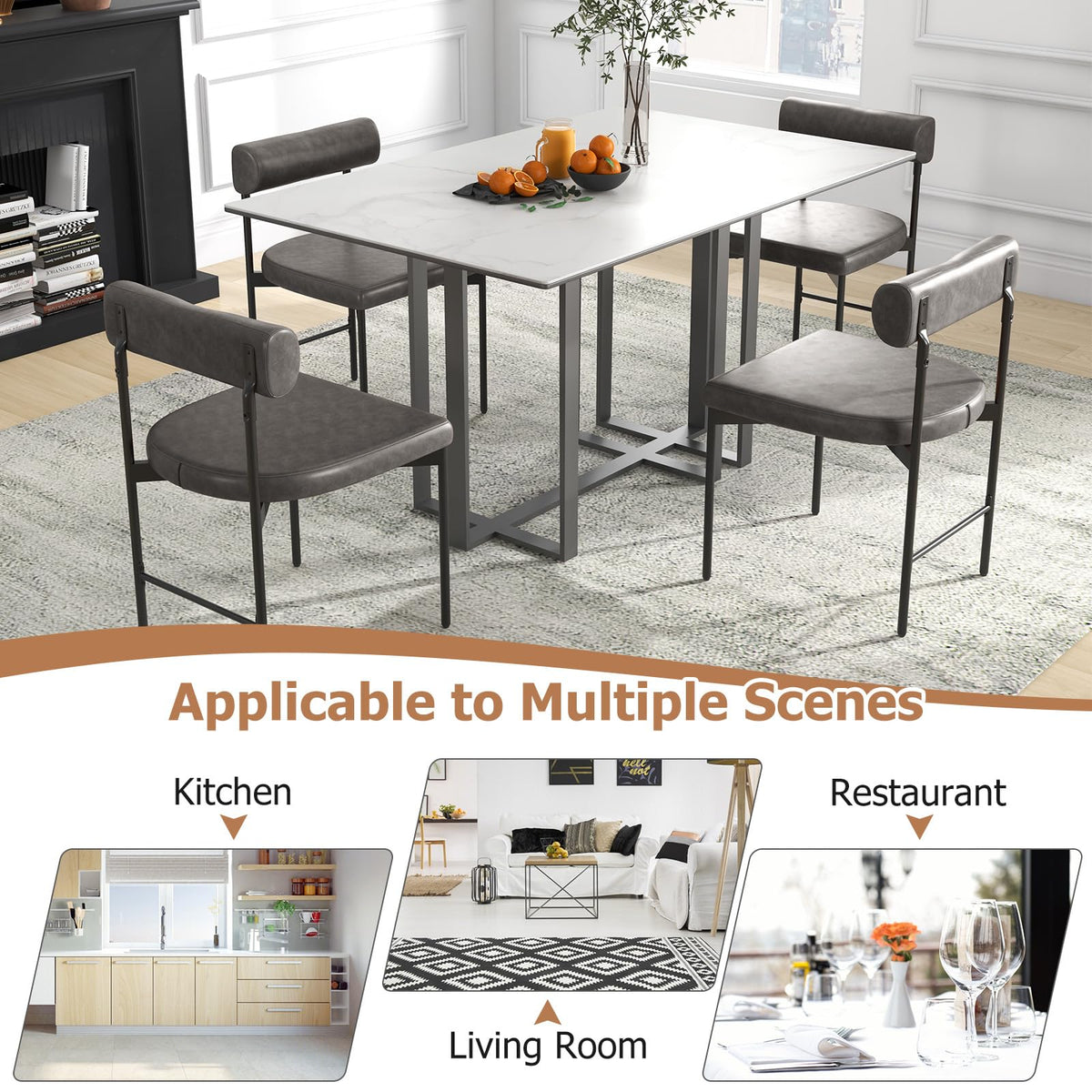 Goflame Dining Chairs, Faux Leather Upholstered Kitchen Side Chair with Padded Backrest and Cushion, Metal Legs