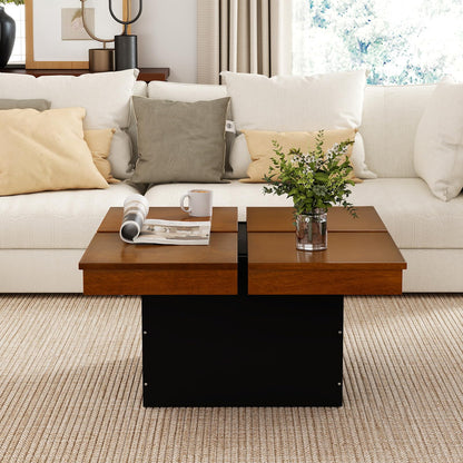 Goflame Square Coffee Table | 31.5 Inch Mid Century Modern Center Table with Solid Wood Veneered Split Top