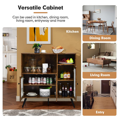 Goflame Storage Cabinet, Industrial Buffet Sideboard with Storage, 3 Door Wood Cupboard, 2 Creadenzas 2 Shelves