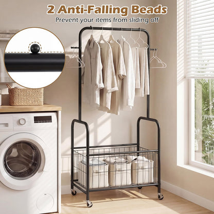 Goflame 35" Clothes Rack with Storage Basket & Lockable Wheels