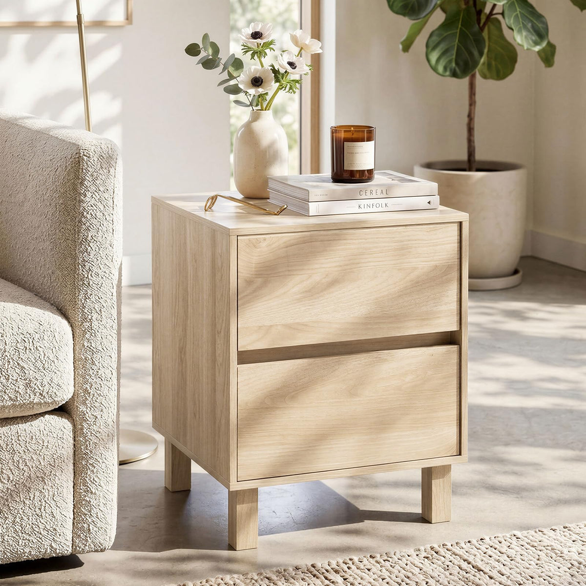 Goflame Modern Wood Night Stand w/2 Storage Drawers (1/2)