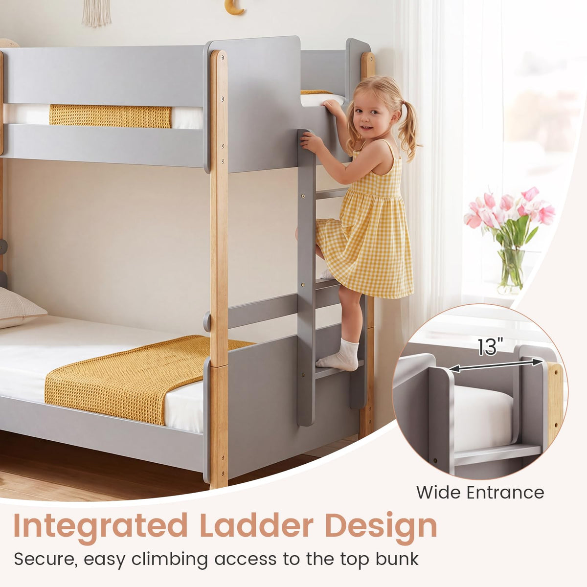 Goflame Twin Over Twin Bunk Bed with Ladder for Kids Teens Bedroom