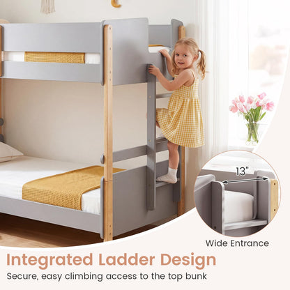 Goflame Twin Over Twin Bunk Bed with Ladder for Kids Teens Bedroom