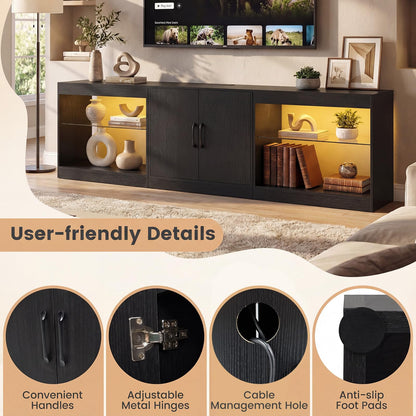Goflame LED TV Stand for 85 Inch TV | Modern Entertainment Center with Power Outlets