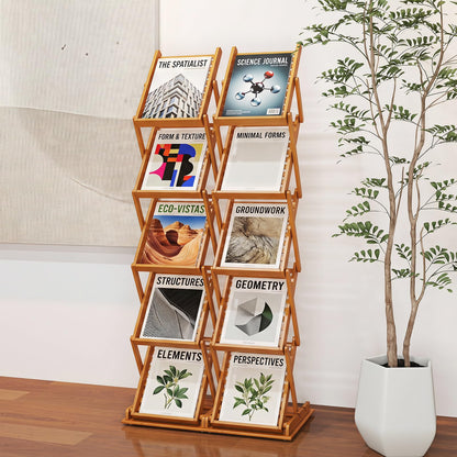 Goflame Foldable Bamboo Magazine Rack with 2 Adjustable Positions