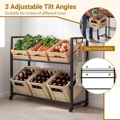 Goflame 2-Tier Drink Crate Rack with 4 Universal Wheels
