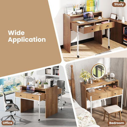 Goflame Small Computer Desk with Hutch & Drawers