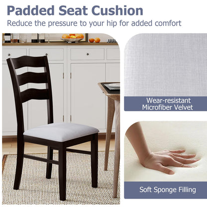 Goflame Wooden Dining Chairs Set of 2/4 with Rubber Wood Legs Fabric Padded Seat Wavy Ladder Back