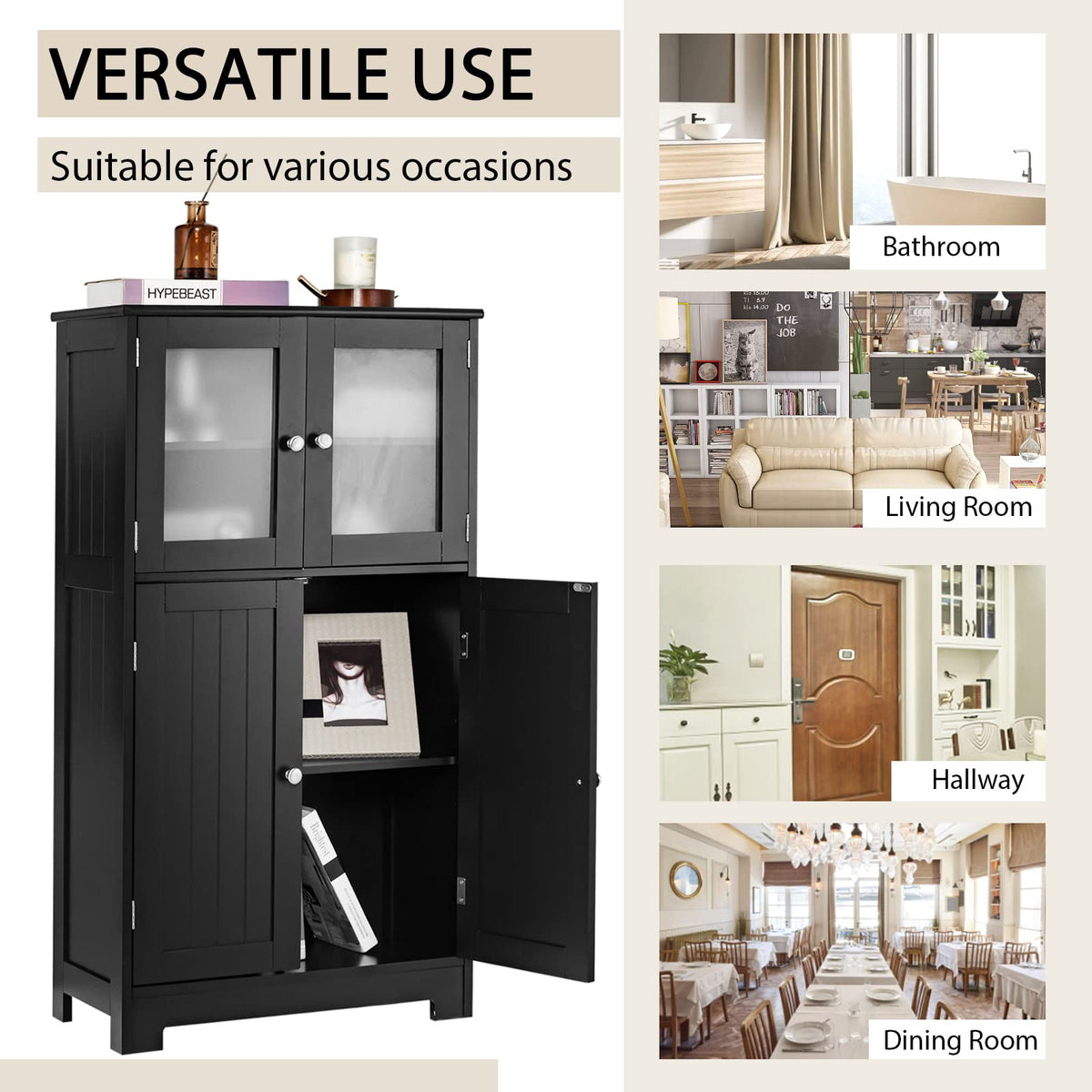 Goflame Storage Cabinet with Doors - Bathroom Floor Cabinet, Freestanding Tall Cabinet