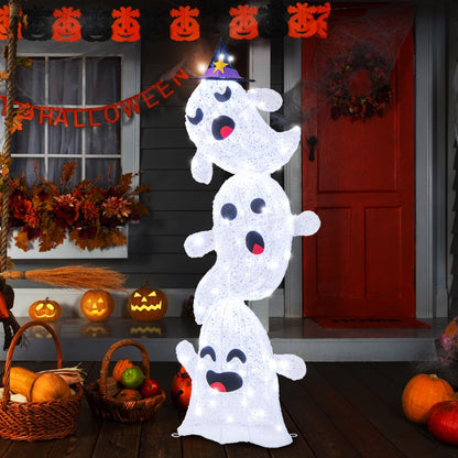 Goflame 4 Ft Halloween Decorations Outdoor Stacked Ghosts, Free-Standing Cute Yard Decorations