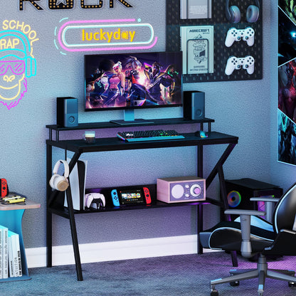 Goflame Space Saving Computer Desk with Monitor Stand and Extra Storage Shelf for Work Study