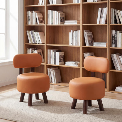 Goflame Round Small Footrest Stools Set of 2 with Backrest & Rubber Wood Legs