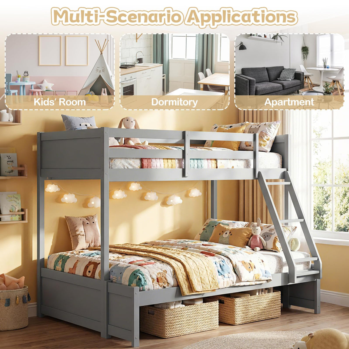 Goflame Twin Over Full Bunk Bed Wood Bunk Bed