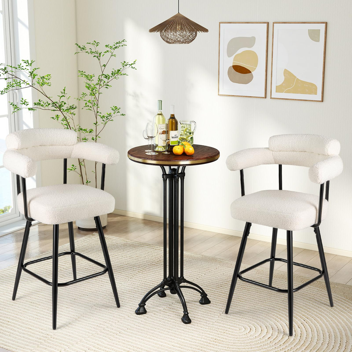 Goflame Swivel Bar Stool Set of 2/4 Counter Height Chairs with Curved Back and Arms