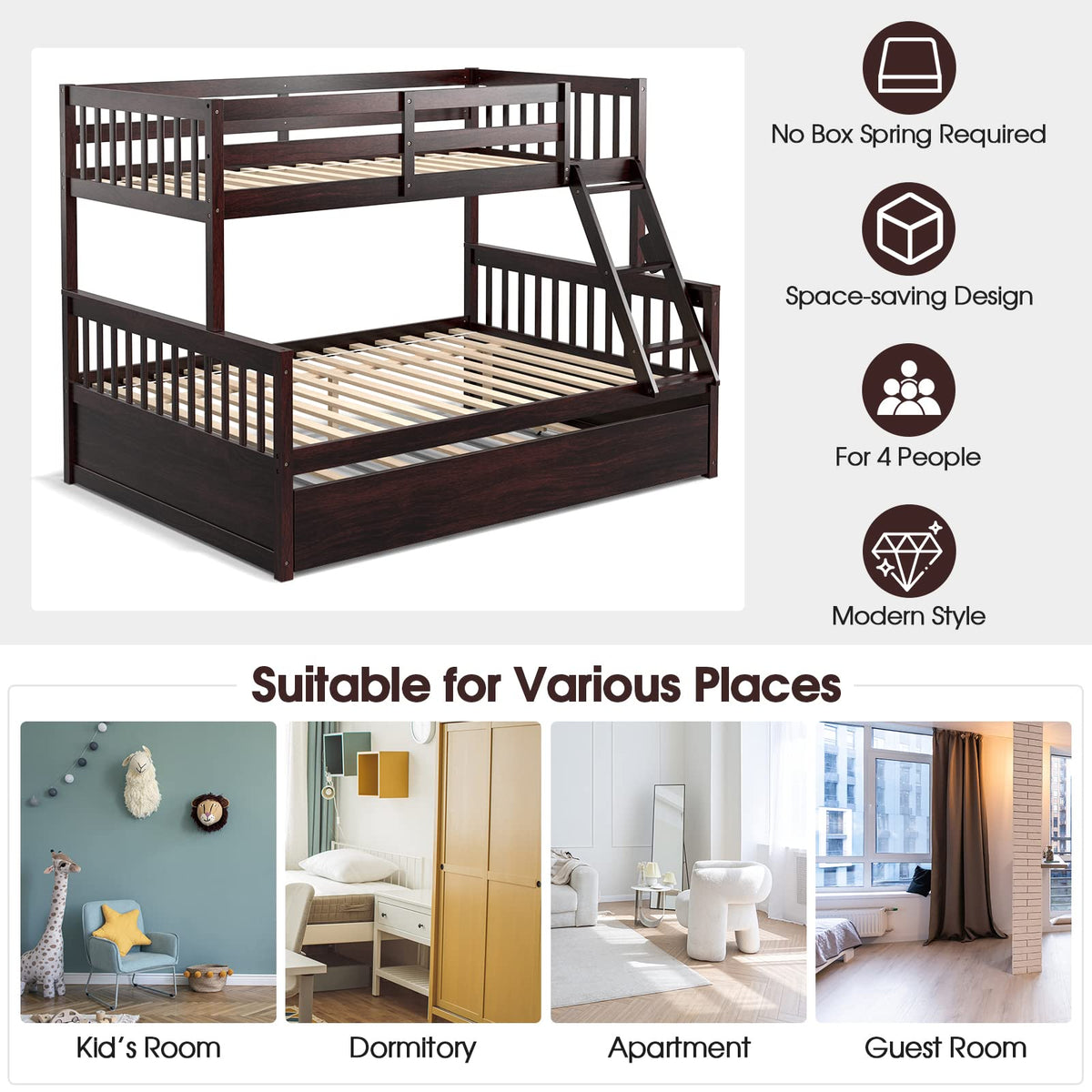 Twin Over Full Bunk Bed with Trundle - Goflame