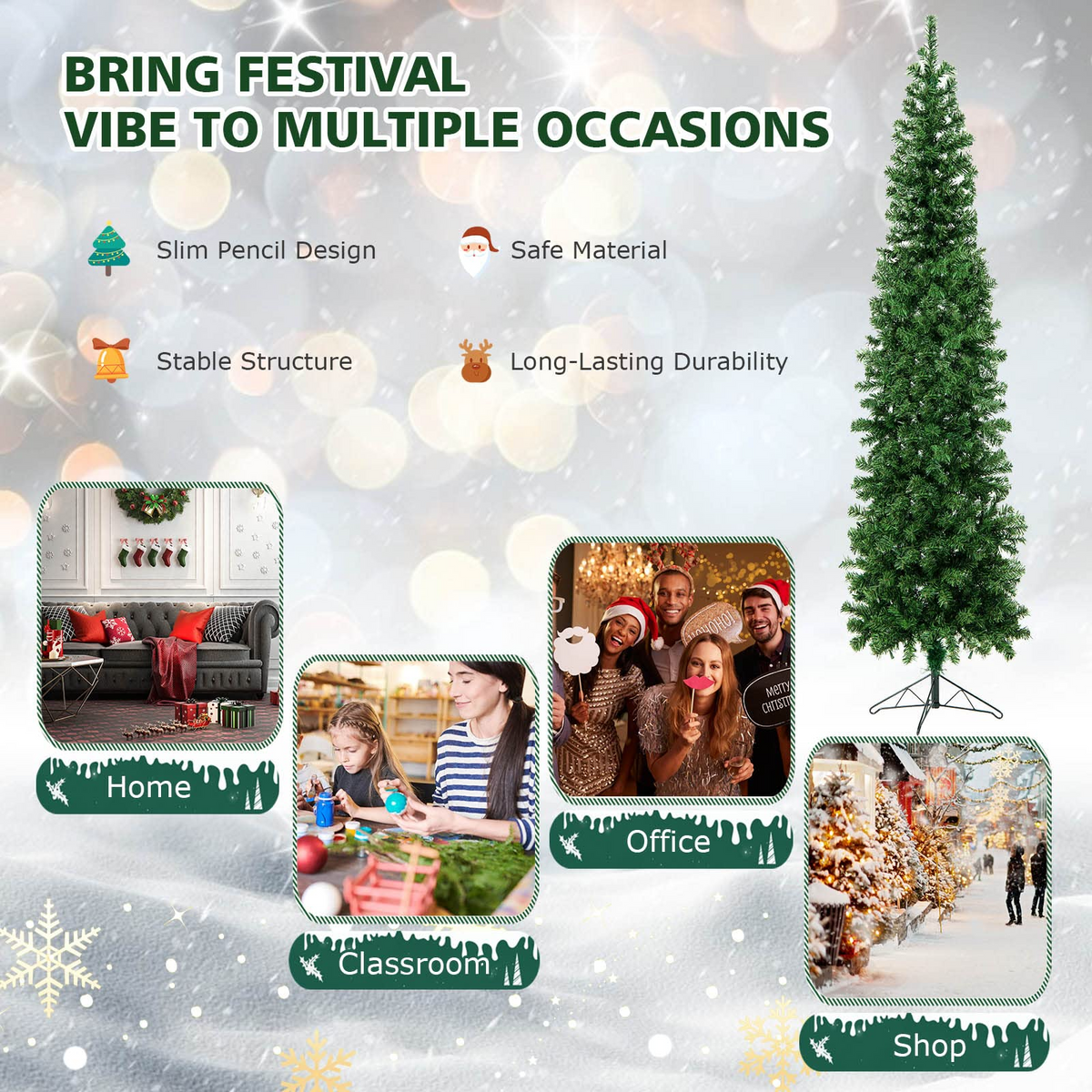 Goflame 7ft Prelit Half-Shape Christmas Tree, Space-Saving Slender Artificial Xmas Tree with 150 LED Lights - GoflameUS