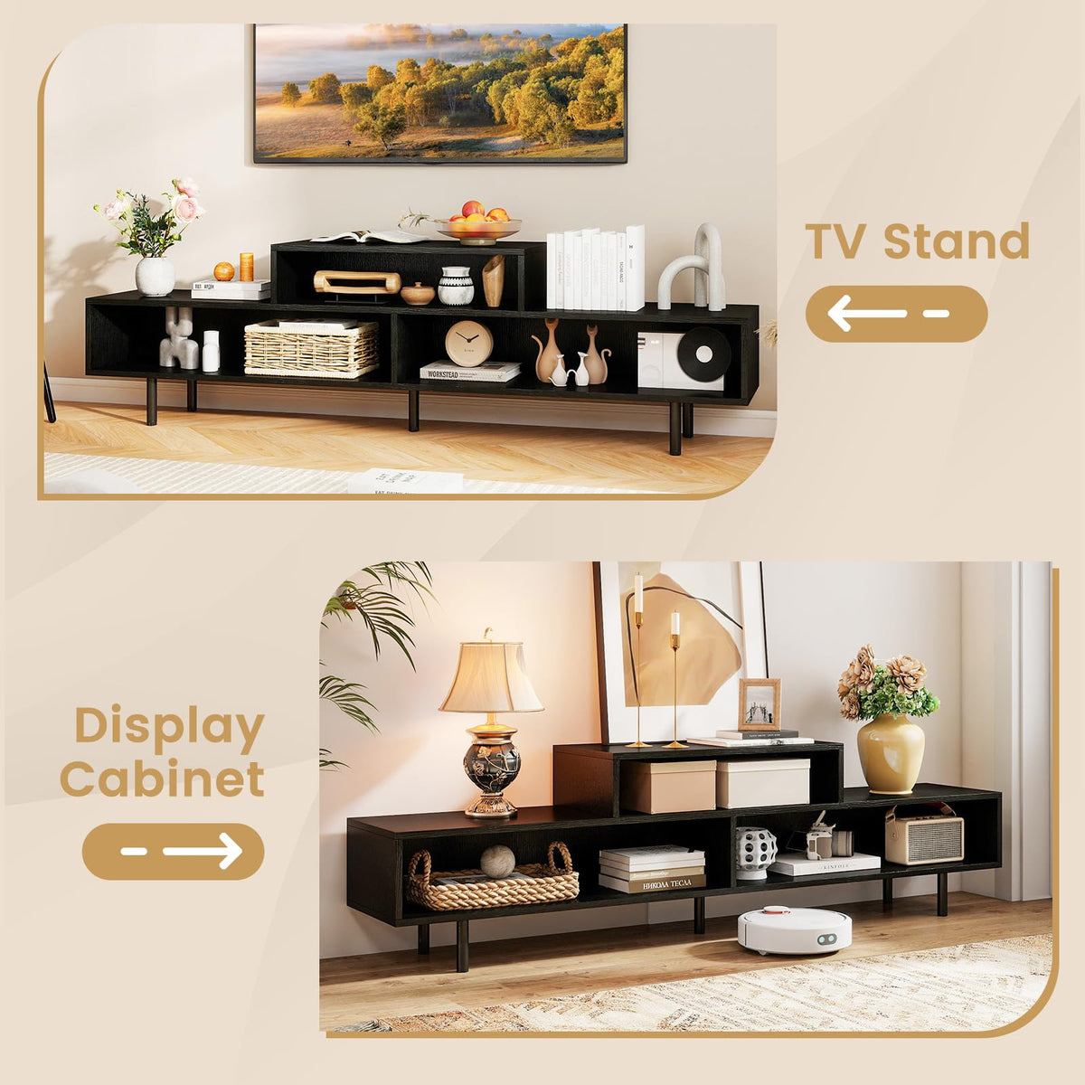 Goflame 3 Cubby TV Stand for 55/65/70 Inch TV | 63" Modern Entertainment Center