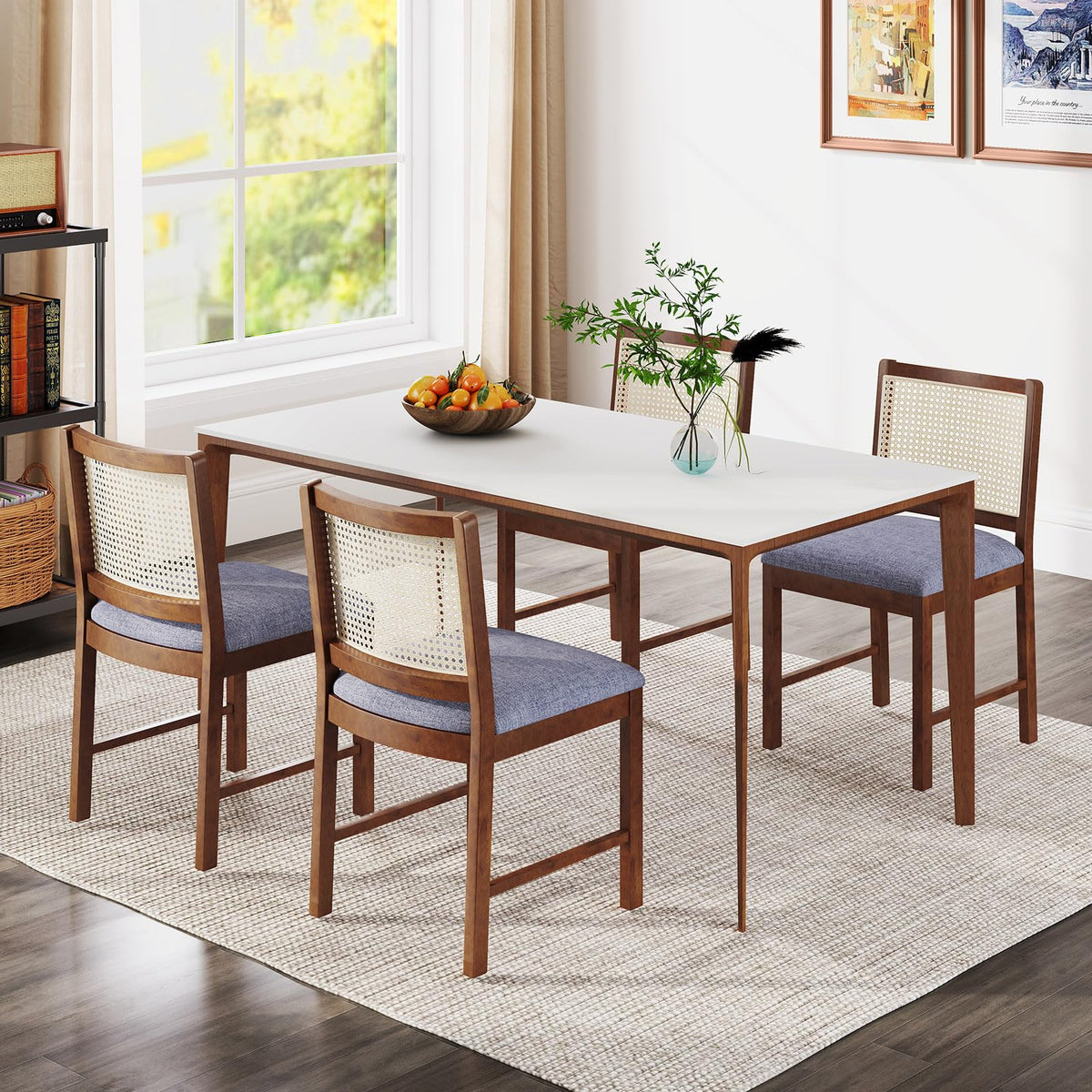 Goflame Rattan Dining Chairs Set of 2/4, Modern Upholstered Kitchen Chairs w/Rubber Wood Frame