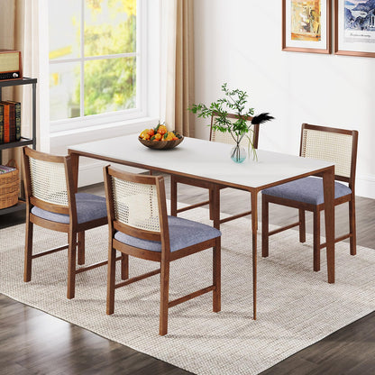 Goflame Rattan Dining Chairs Set of 2/4, Modern Upholstered Kitchen Chairs w/Rubber Wood Frame