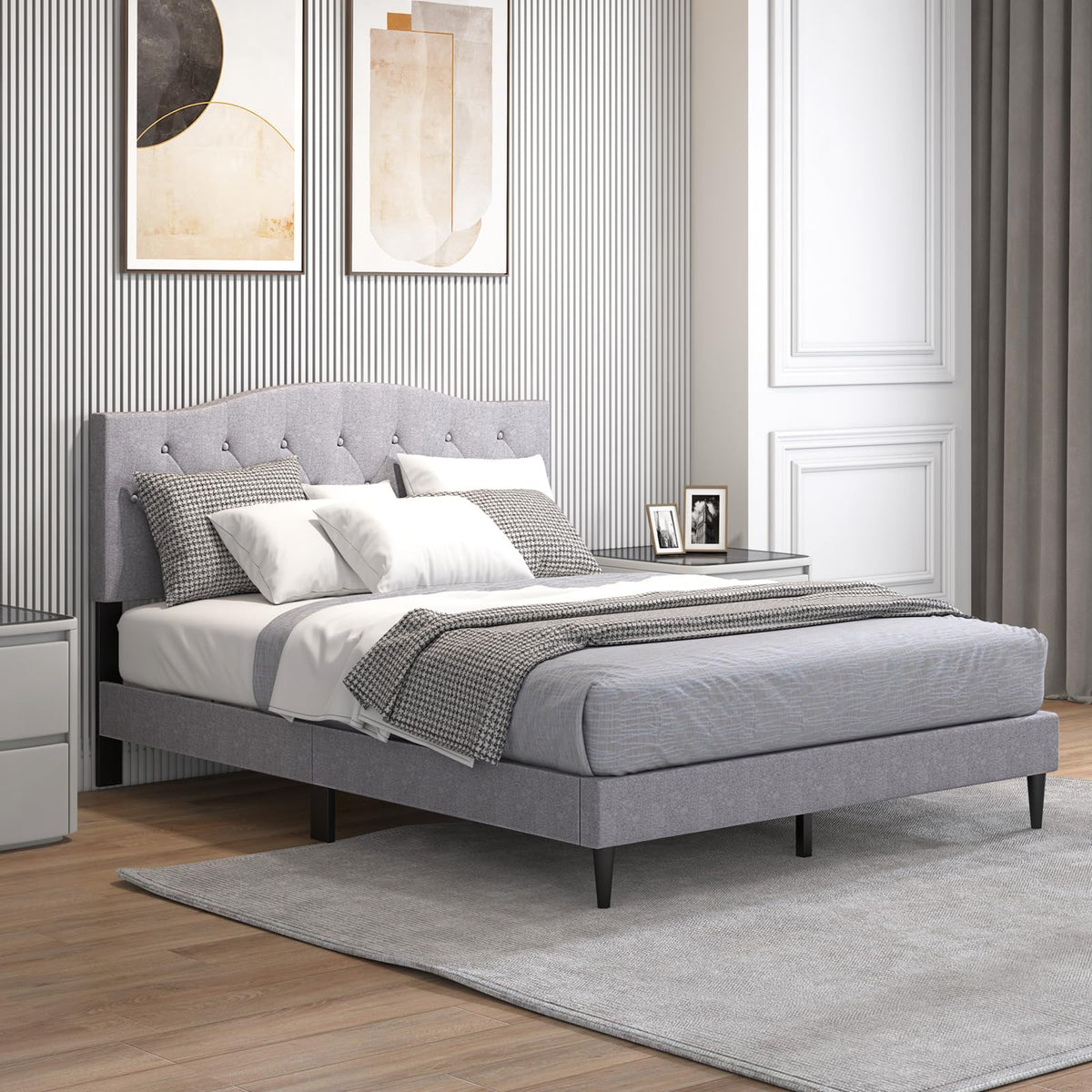 Goflame Queen Size Upholstered Platform Bed