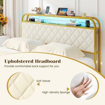 Goflame Queen/Full/Twin Size Bed Frame with 4 Storage Drawers and Charging Station