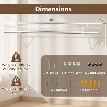 Goflame 4 ft x 12” Metal Wire Storage Shelf & Clothes Rod Organizer
