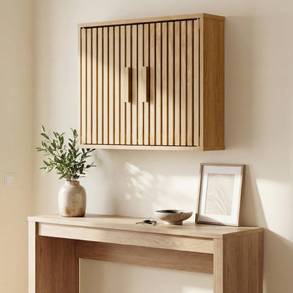 Goflame Wall Mounted Wooden Medicine Cabinet with 2 Slatted Doors