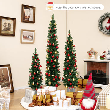 Goflame 3' 4' 5' Pre-Lit Artificial Christmas Tree Set of 3, Slim Pencil Potted Xmas Tree with 423 Branch Tips, 230 Warm White LED Lights