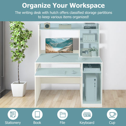 Goflame White Computer Desk with Hutch and Bookshelf