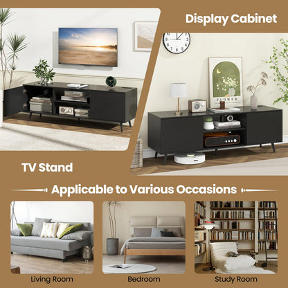 Goflame TV Stand with Power Outlet for TVs up to 60'', Entertainment Center with Cable Hole, Cabinets