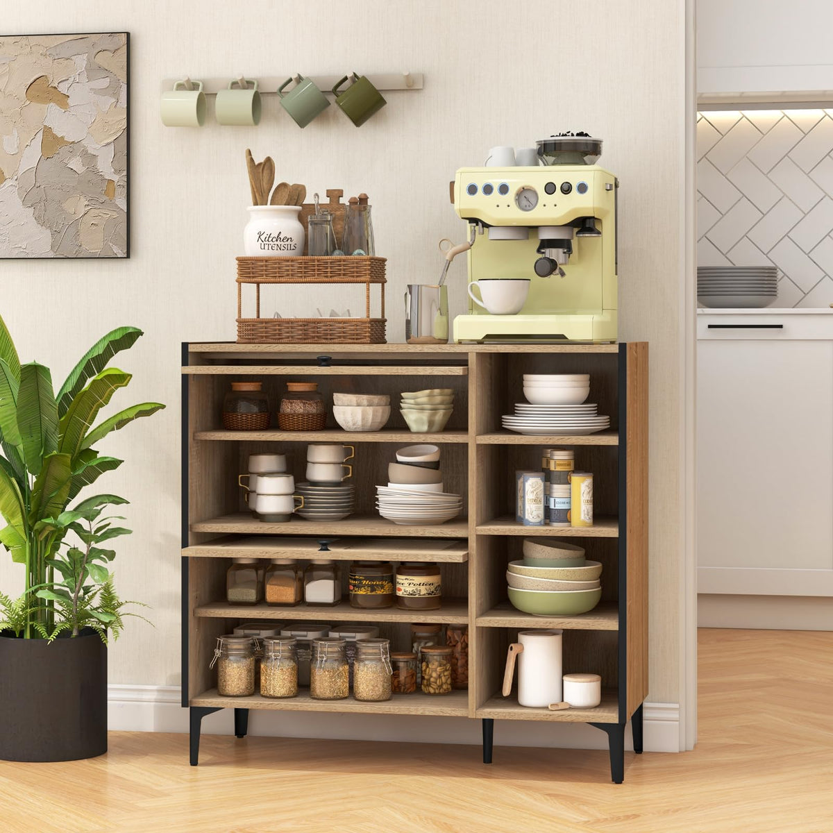 Goflame Shoe Cabinet with Flip & Slide Doors, Shoe Storage Cabinet with Adjustable Cube Shelves(Louvered Doors)